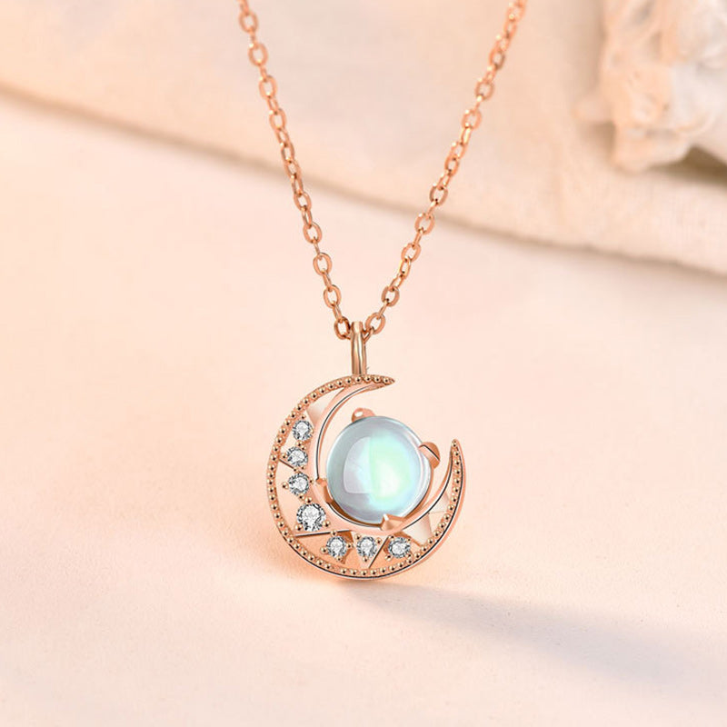 KarmaRipple's 925 Sterling Silver Moonstone Moon Pattern Love Pendant Necklace p4