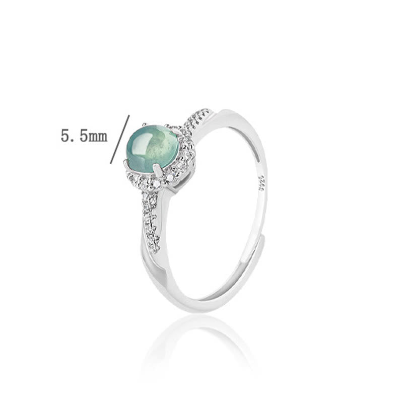 KarmaRipple's 925 Sterling Silver Round Jade Fortune Prosperity Adjustable Ring p7