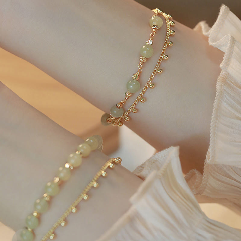 KarmaRipple's 14K Gold Plated 2 Layers Hetian Jade Bead Fortune Prosperity Bracelet p3