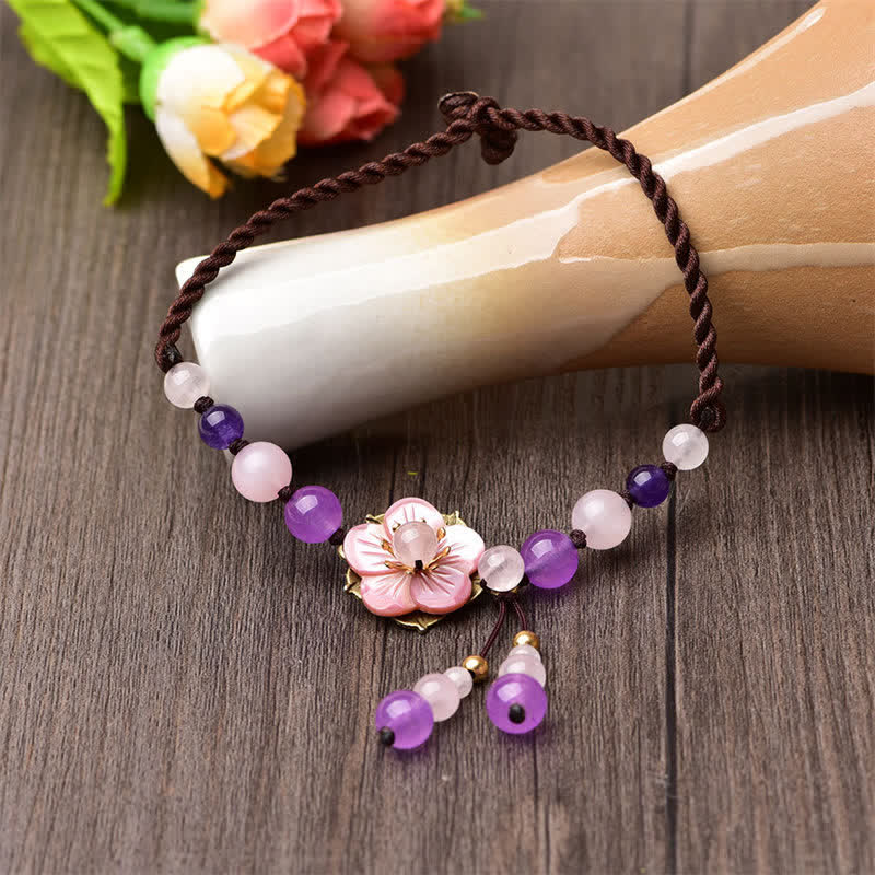 KarmaRipple's Authentic Amethyst Rose Quartz Gemstone Talisman Fortunate Balancing Anklet p5