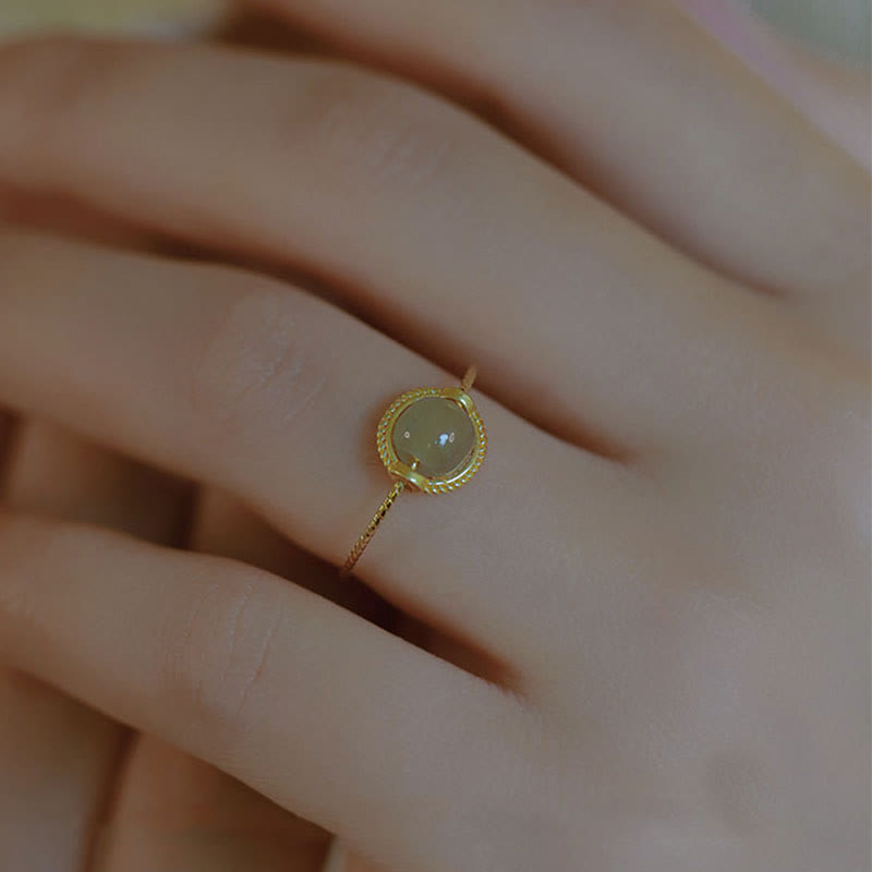 KarmaRipple's 14K Gold Plated Round Jade Fortune Prosperity Adjustable Ring p8