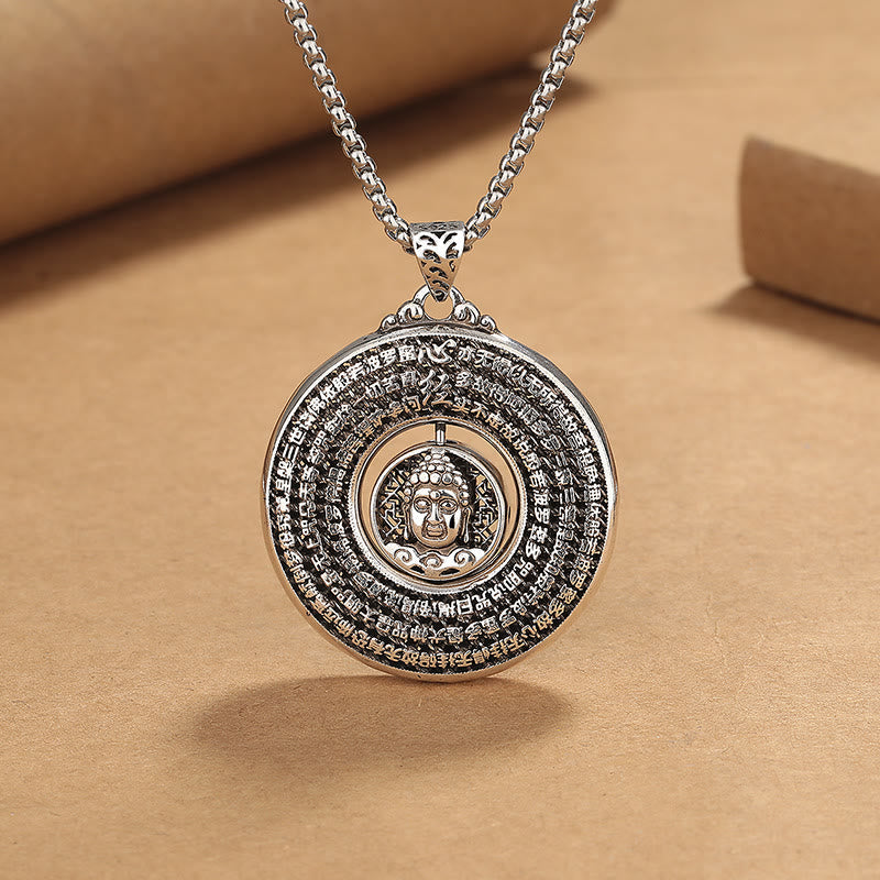 KarmaRipple's Heart Sutra Buddha Carved Peace Buckle Design Serenity Rotatable Pendant Necklace p1