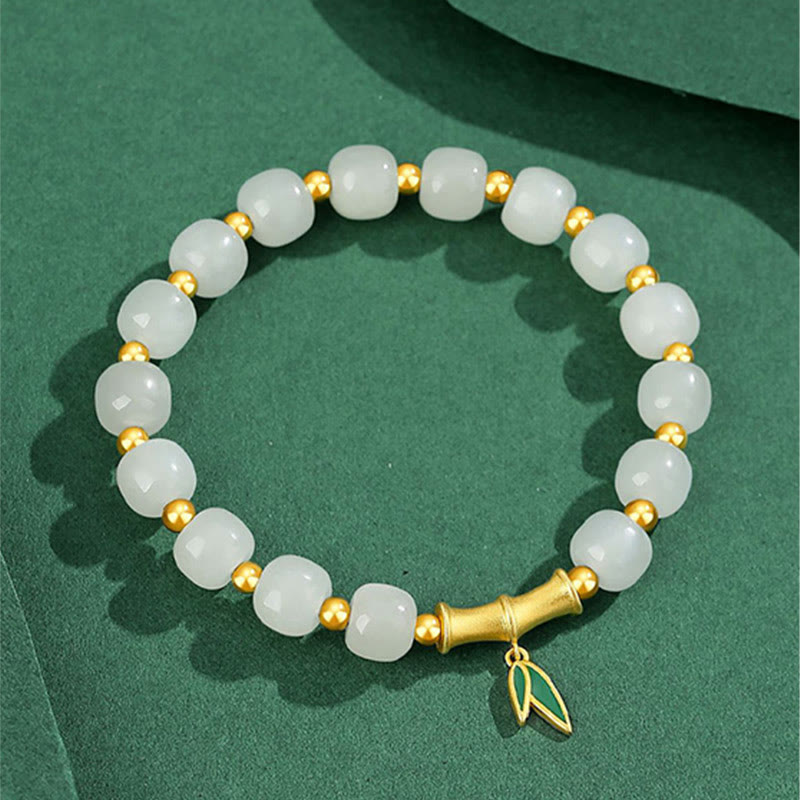 KarmaRipple's 925 Sterling Silver Hetian Ivory Jade Bamboo Fortune Bracelet p5