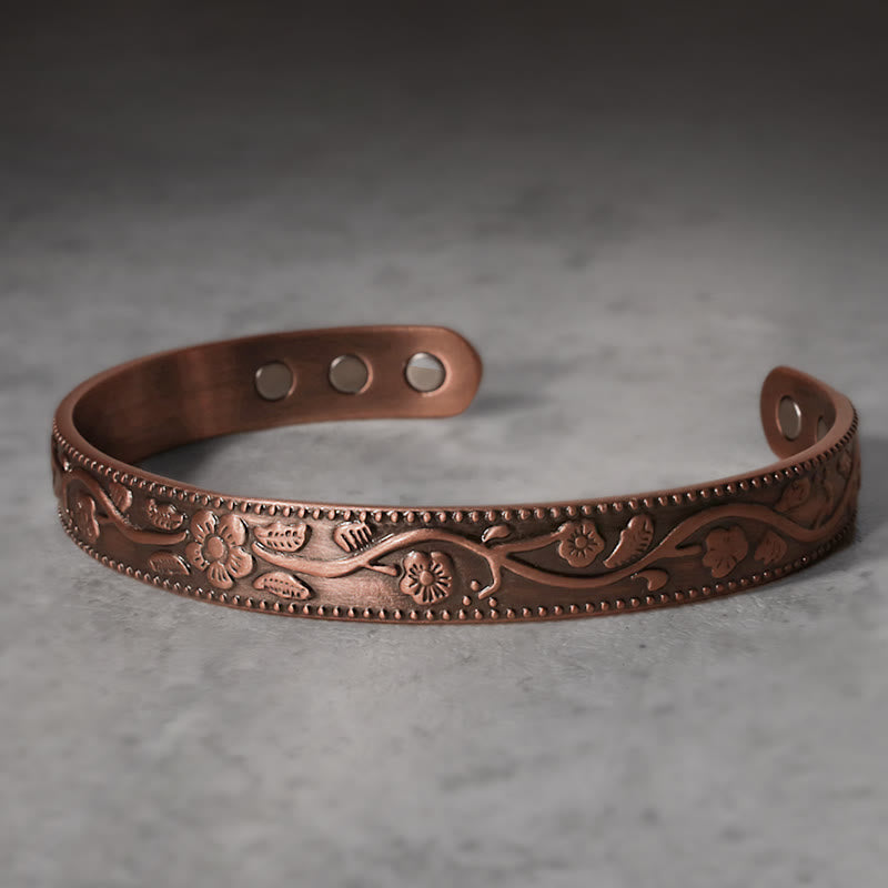KarmaRipple's Floral Magnetic Bronze Adjustable Cuff Bracelet Bangle p1