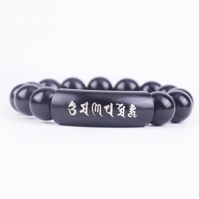 KarmaRipple's 999 Sterling Silver Ebony Wood Om Mani Padme Hum Inlaid Balance Bracelet p10