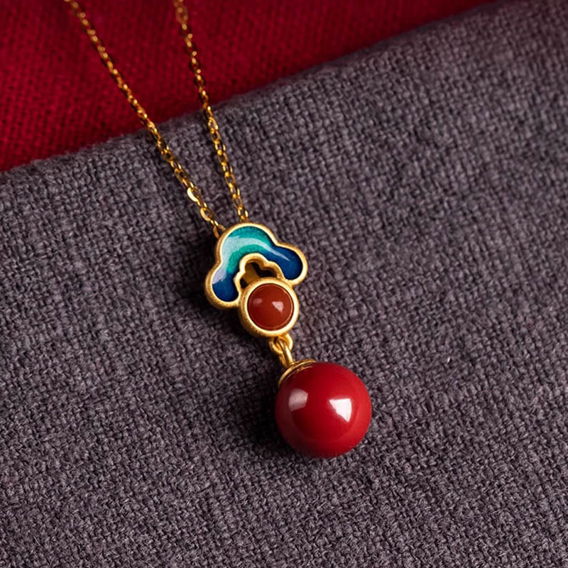 KarmaRipple's 925 Sterling Silver Plated Gold Cinnabar Red Agate Blessing Pendant Necklace Earrings Ring Set p8