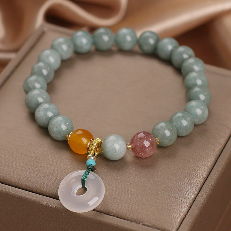 KarmaRipple's Authentic Jade Strawberry Quartz Bead Peace Buckle Prosperity Bracelet p1