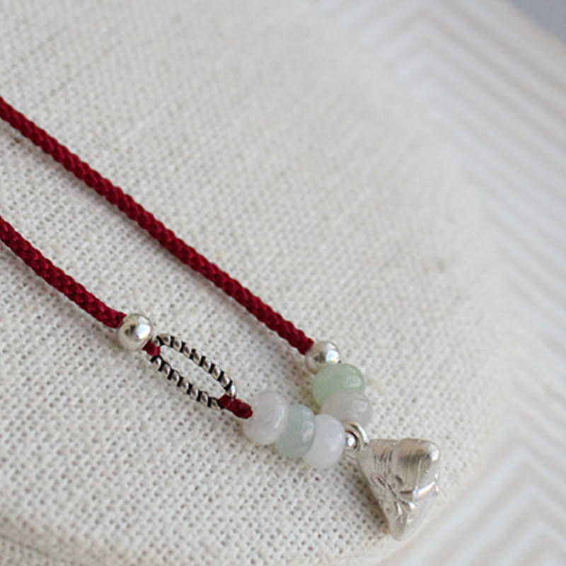 KarmaRipple's 925 Sterling Silver Jade Red String Zongzi Talisman Abundance Bracelet p5