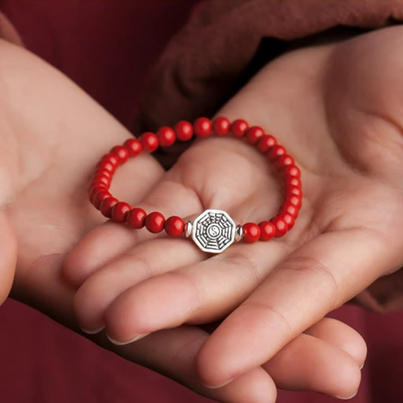 KarmaRipple's 925 Sterling Silver Yin Yang Bagua Symbol Cinnabar String Concentration Bracelet p20