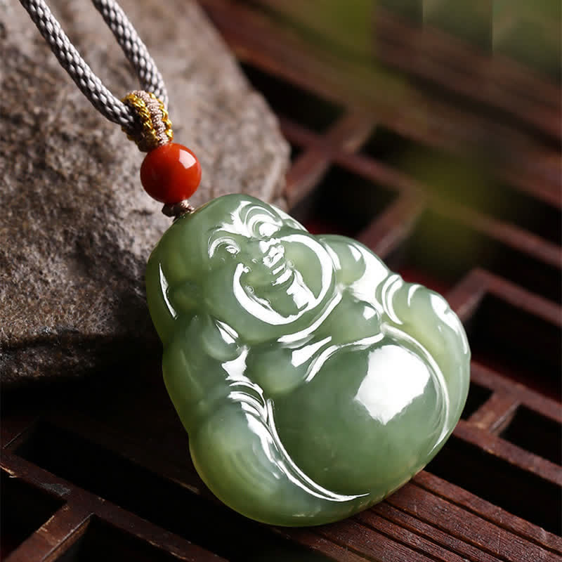 KarmaRipple's Laughing Buddha Hetian Jade Abundance Pendant String Necklace p2