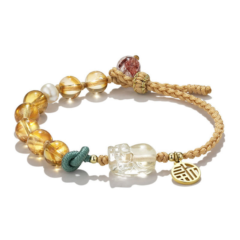 KarmaRipple's Citrine PiXiu Fu Character Prosperity String Woven Bracelet p5