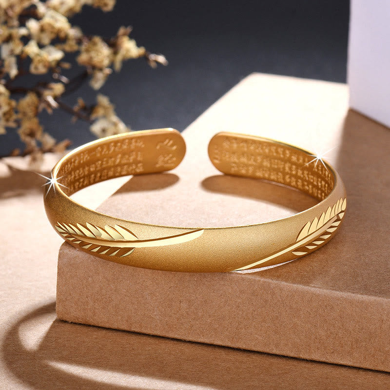 KarmaRipple's Feather Heart Sutra Engraved Pattern Wealth Bronze Cuff Bracelet Bangle p4
