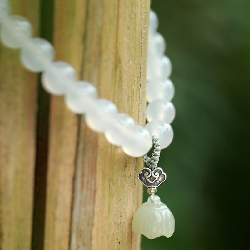 KarmaRipple's Ivory Agate Jade Lotus Protection Bracelet p7