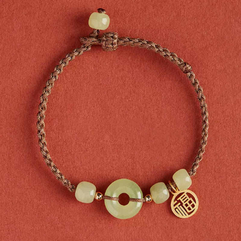 KarmaRipple's Round Peace Buckle Jade Lotus Happiness Abundance Wealth String Bracelet p28
