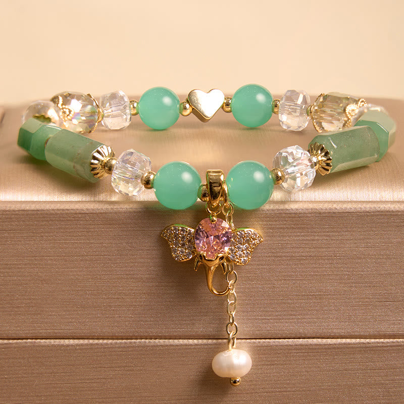 KarmaRipple's Amethyst Green Aventurine Strawberry Quartz Positive Elephant Talisman Bracelet p3