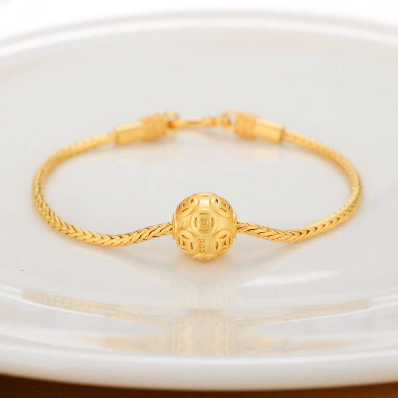 KarmaRipple's Tibetan 18K Gold Om Mani Padme Hum Fortunate Koi Fish Fu Character Ingot Bronze Coin Peace Bracelet p19