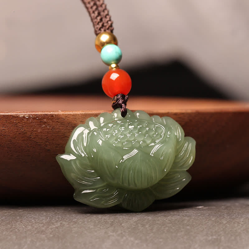 KarmaRipple's Hetian Cyan Jade Lotus Flower Success Pendant Necklace p3