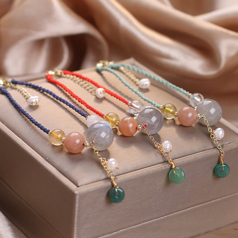 KarmaRipple's Moonstone Sunstone Beadwork Peace Buckle Talisman Balancing Bracelet p27