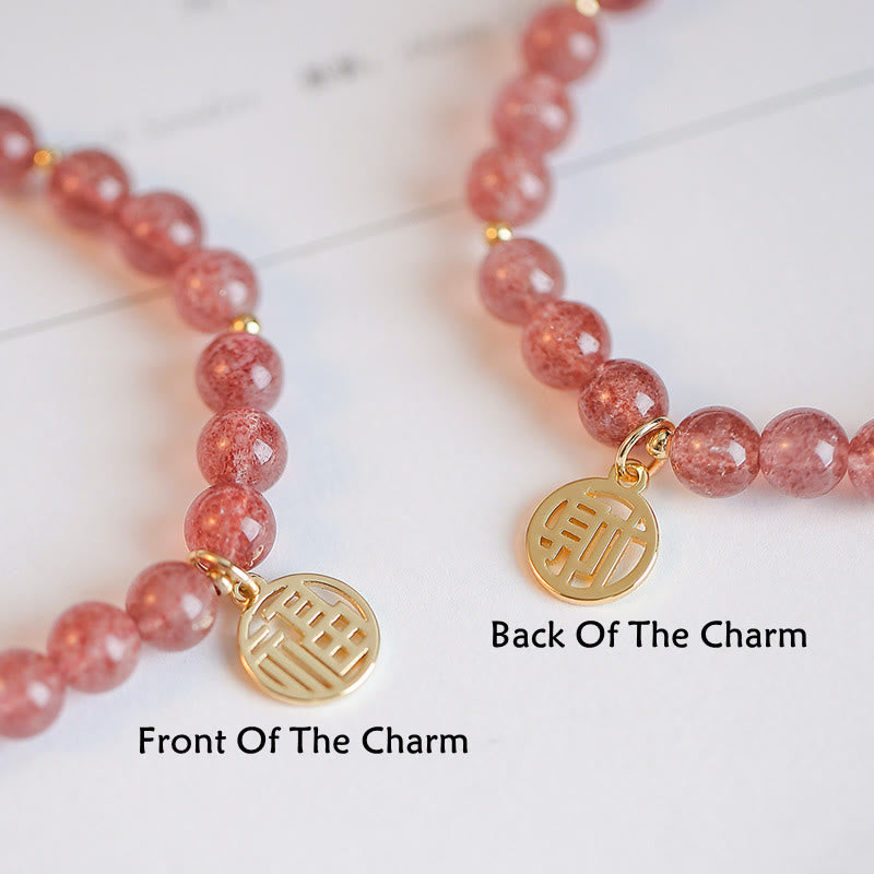 KarmaRipple's 14K Gold Plated Strawberry Quartz Fu Character Balancing Talisman Bracelet p4