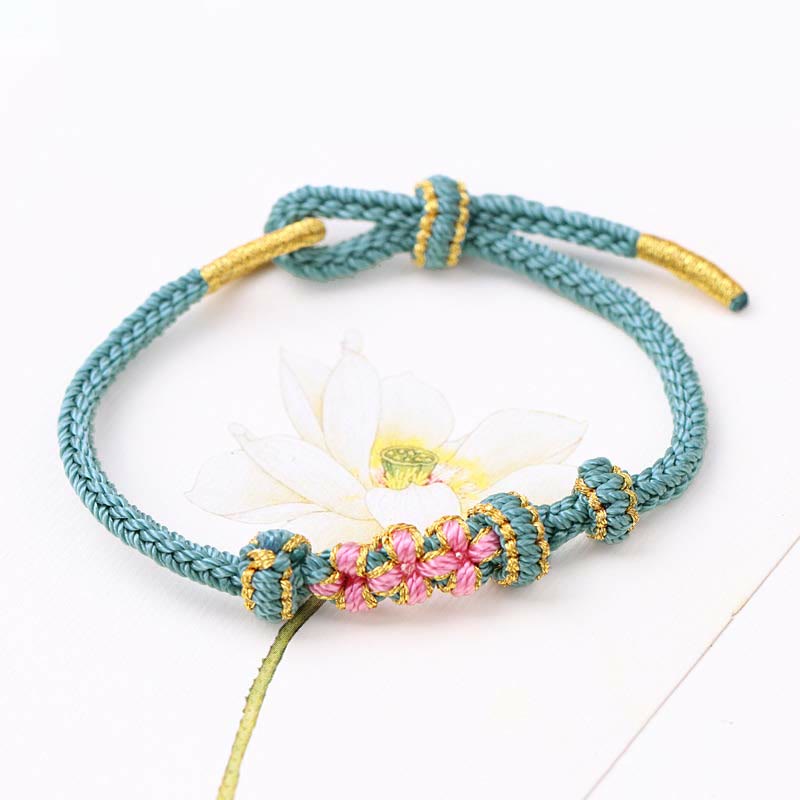 KarmaRipple's Handmade Three Peach Blossoms Fortune Eight Strands Woven String Bracelet p3