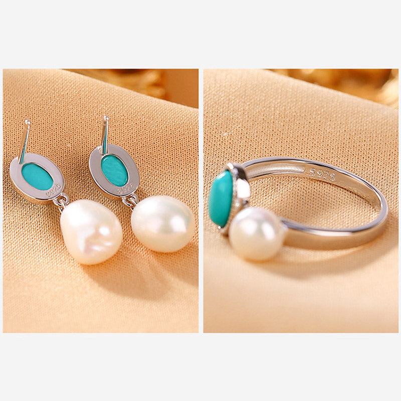 KarmaRipple's 925 Sterling Silver Pearl Turquoise Balancing Wisdom Pendant Necklace Ring Earrings p15
