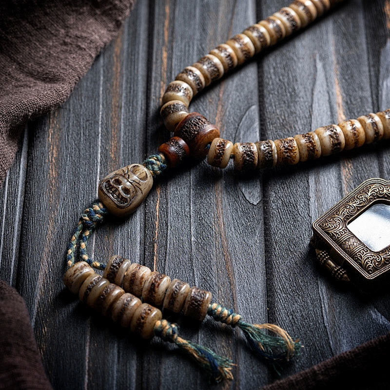 KarmaRipple's Tibetan 108 Mala Beadwork Yak Bone Dzi Bead The Lord of the Corpse Forest Strength Bracelet p12