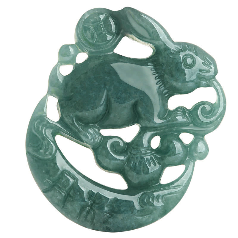 KarmaRipple's Year of the Rabbit Jade Fortune Crescent Mooon Pendant Necklace p7