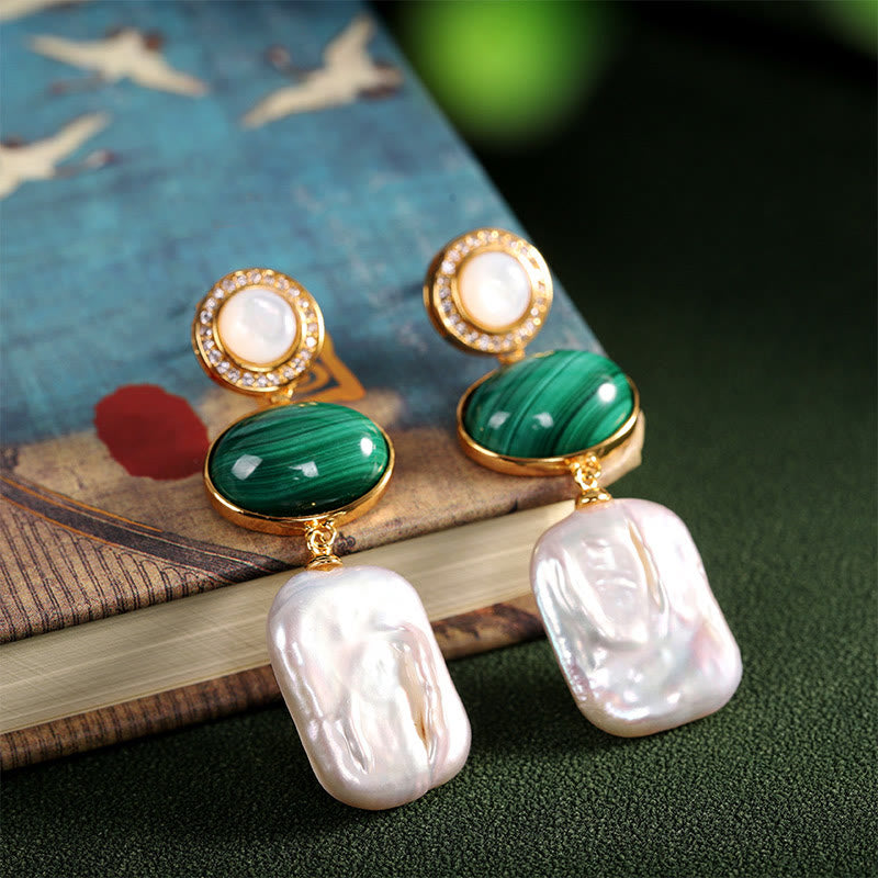KarmaRipple's 925 Sterling Silver Authentic Baroque Pearl Malachite Balancing Wisdom Drop Earrings p4