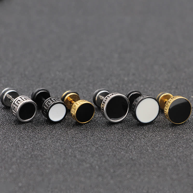KarmaRipple's Cool Men Titanium Steel Balance Round Stud Earrings p11