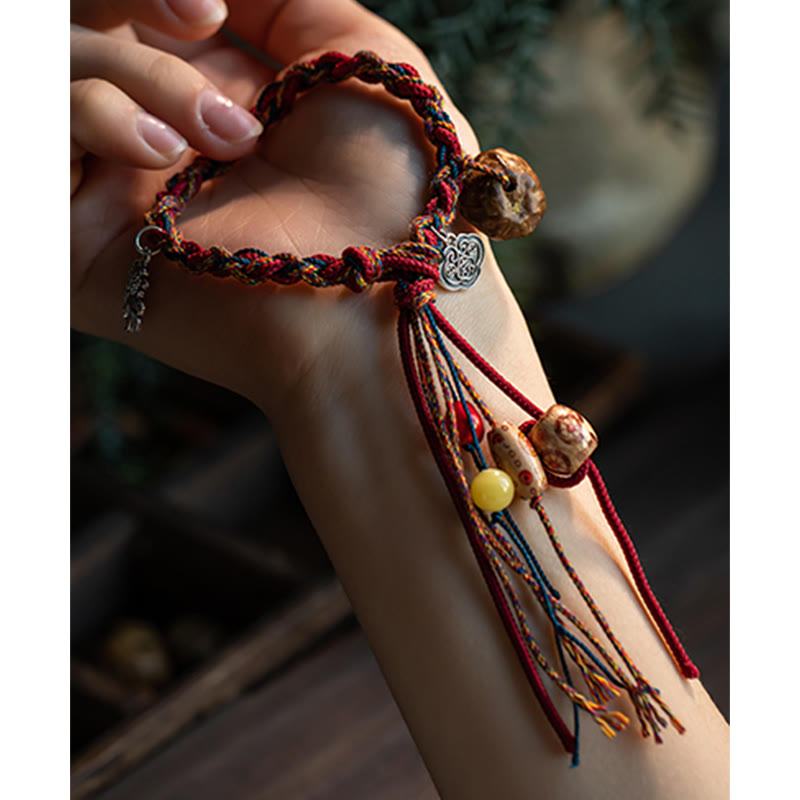 KarmaRipple's Tibetan Handmade Colorful Thread 925 Sterling Silver Koi Fish Protection Strength String Bracelet p5