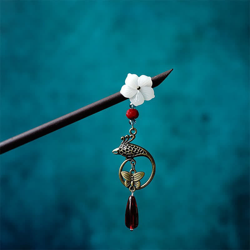 KarmaRipple's Pearl Flower Leaf Butterfly Happiness Hairpin p5