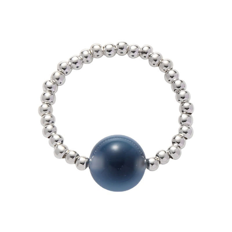 KarmaRipple's 925 Sterling Silver Blue Candy Agate Balancing Bead Ring p12
