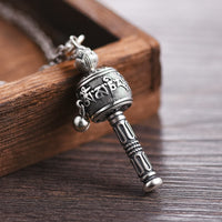 KarmaRipple's Tibetan Om Mani Padme Hum Prayer Wheel Lotus Wisdom Rotatable Pendant Necklace