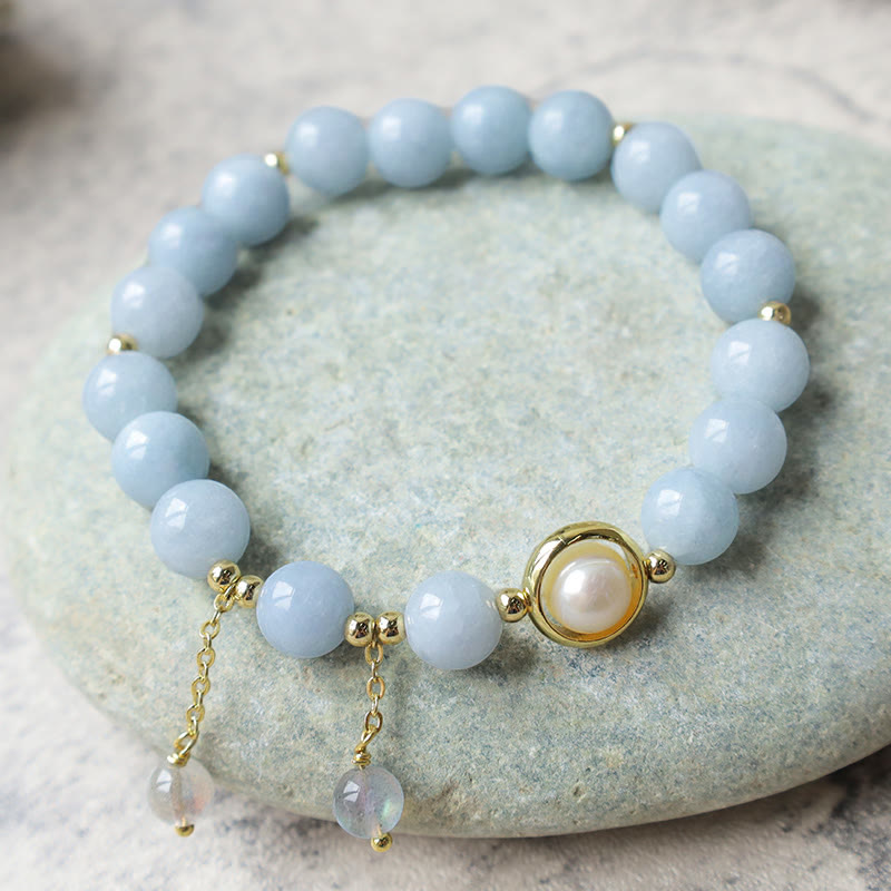 KarmaRipple's Aquamarine Pearl Balancing Moonstone Beadwork Talisman Bracelet p4