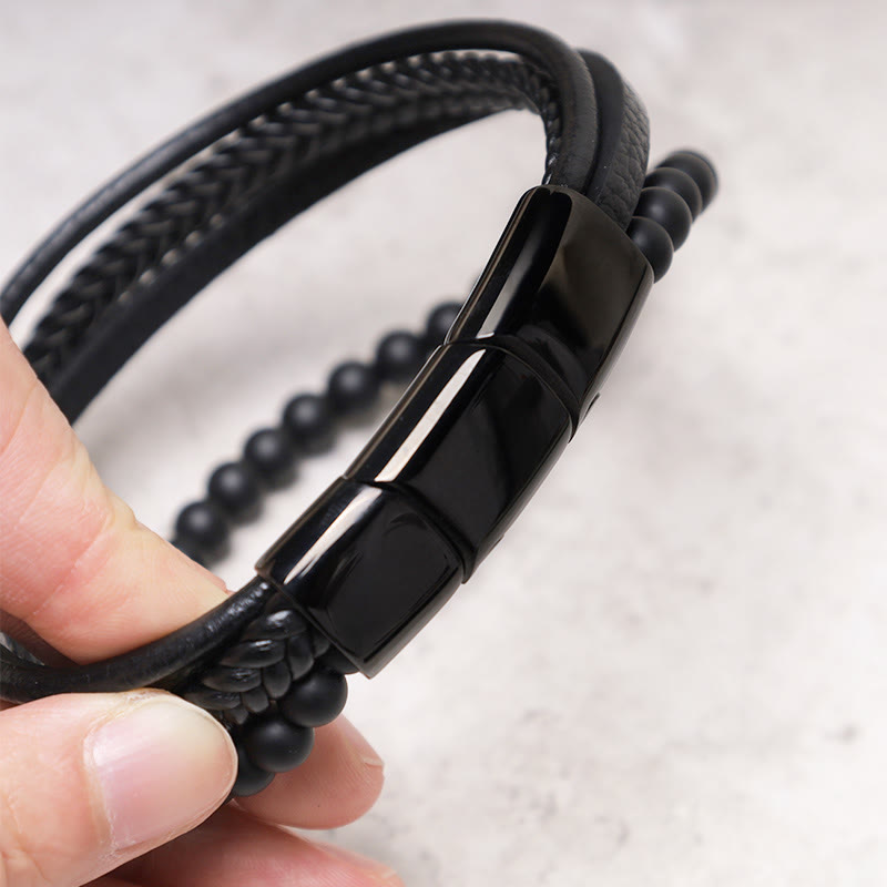 KarmaRipple's Authentic Lava Rock Black Onyx Bead Leather Bracelet p8