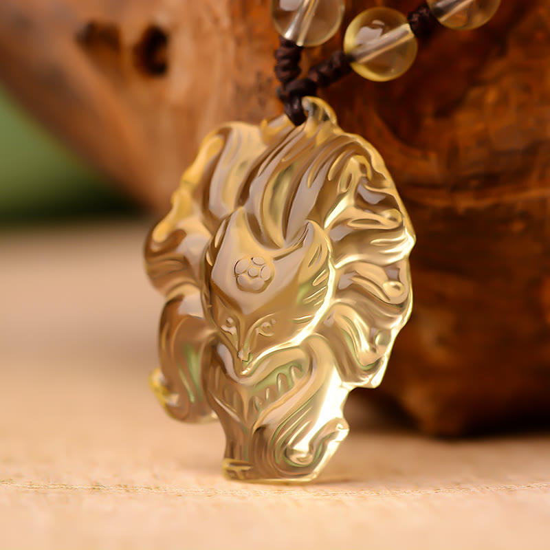 KarmaRipple's Authentic Amethyst Ivory Gemstone Citrine Nine Tailed Fox Fortune Pendant Necklace p25