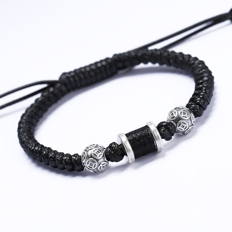 KarmaRipple's 999 Sterling Silver Bronze Coin Bead Bronze Balance Woven String Bracelet p27