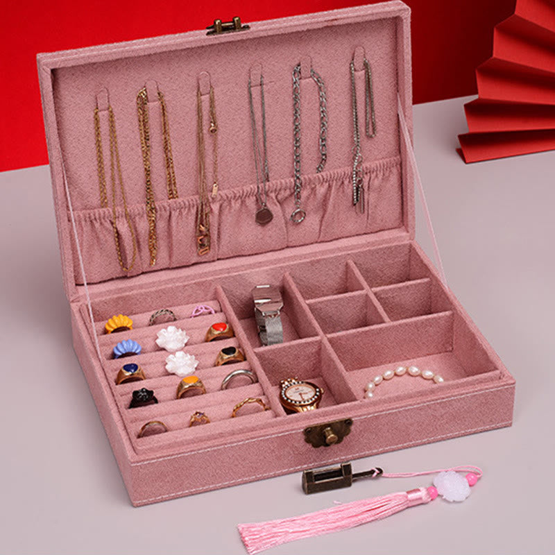 KarmaRipple's Simple Design Jewelry Box Organizer Single Layer Flannel Jewelry Storage Box With Lock p29