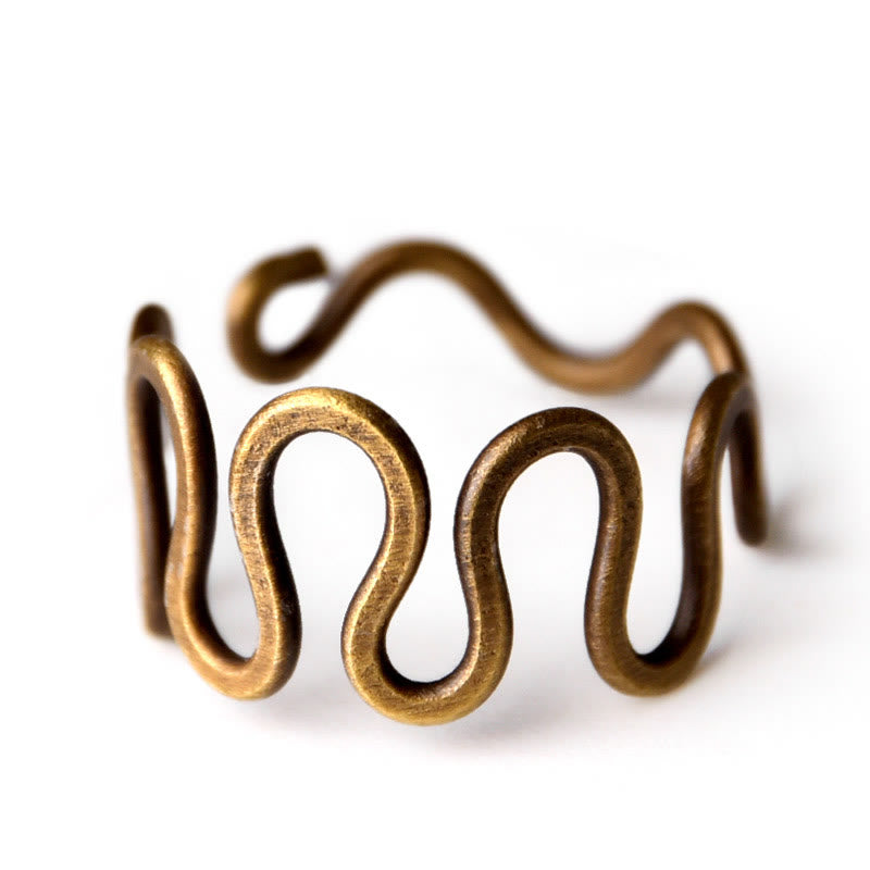 KarmaRipple's Simple Curved Brass Design Bronze Fortune Wealth Adjustable Ring p5