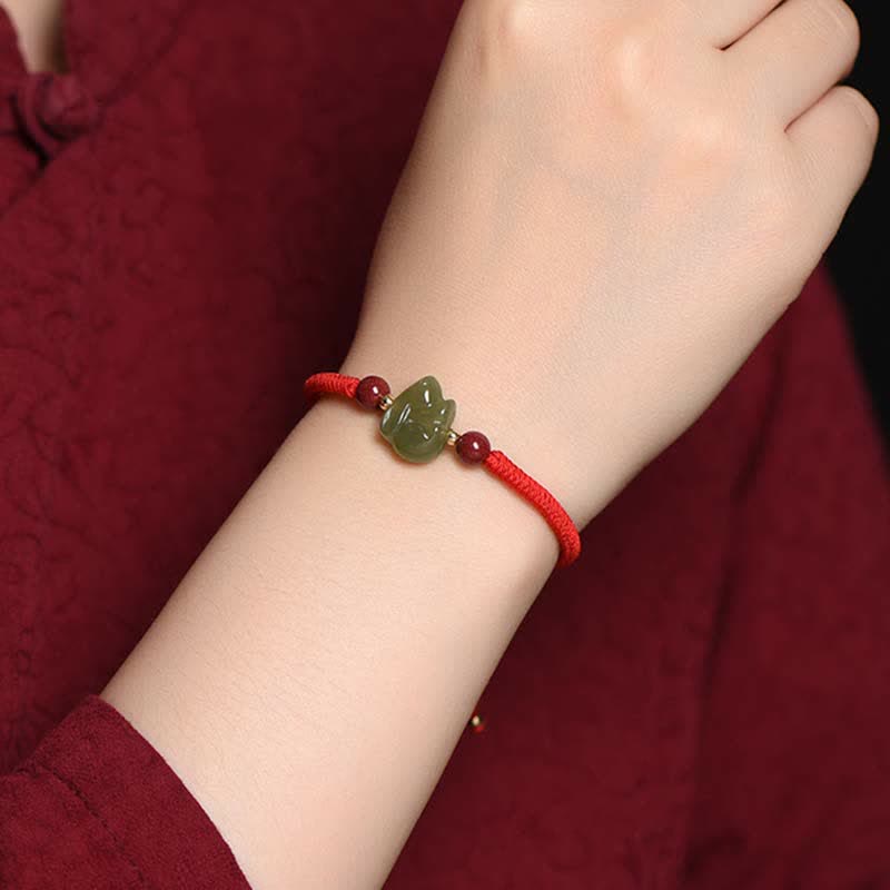 KarmaRipple's Year of the Rabbit Hetian Jade Bunny Cinnabar Beaded Abundance String Bracelet p6