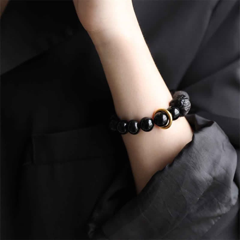 KarmaRipple's Black Obsidian Silver Sheen Obsidian Lion Strength Bracelet p4