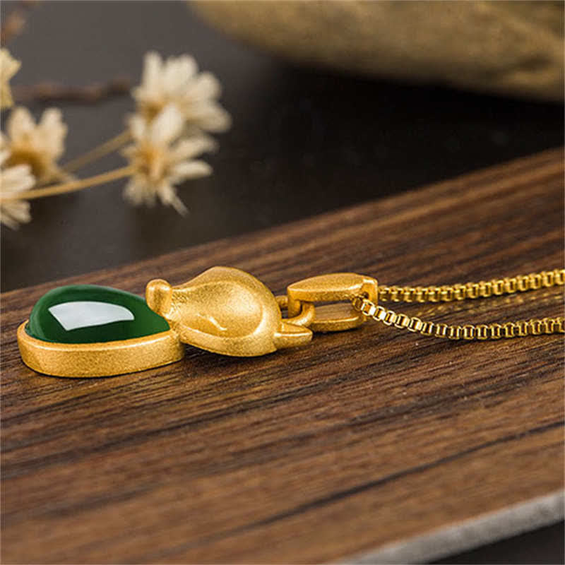KarmaRipple's Green Chalcedony Fox Pattern Courage Pendant Necklace p8