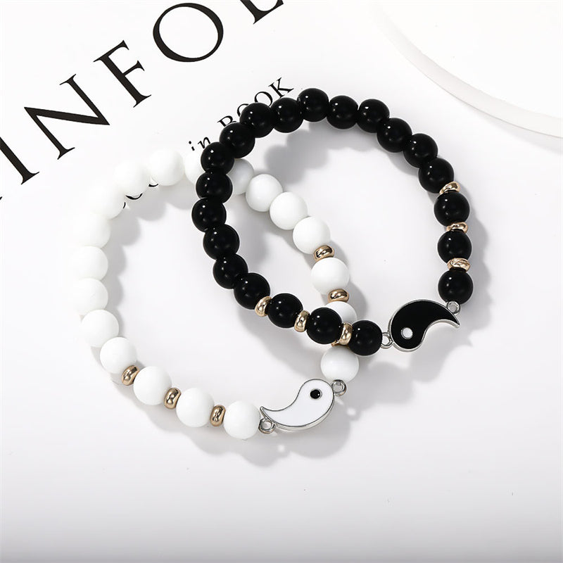 KarmaRipple's 2Pcs Black Onyx Ivory Turquoise Bead Yin Yang Protection Pair Bracelet p1