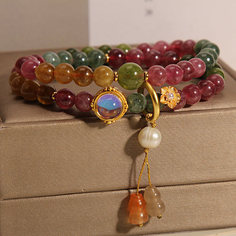 KarmaRipple's Multicolored Tourmaline Positive Double Wrap Gourd Talisman Bracelet p2