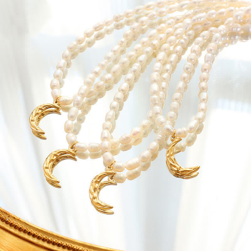 KarmaRipple's Pearl Crescent Moon Calm Pendant Necklace p1