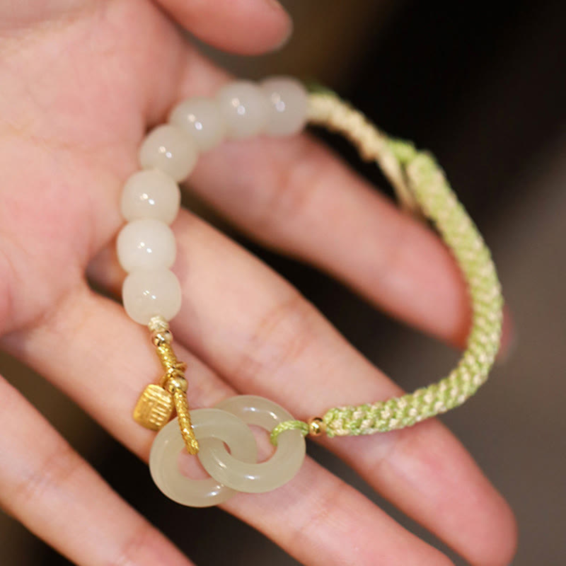 KarmaRipple's Authentic Hetian Jade Bead Double Peace Buckle Fu Character Abundance Woven Bracelet p12