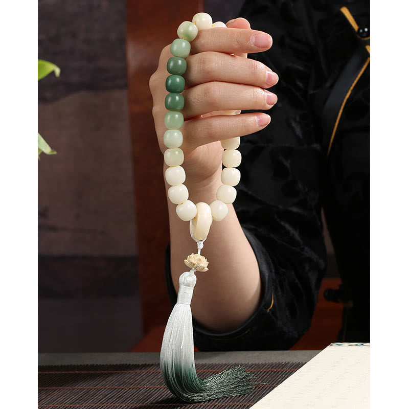 KarmaRipple's Authentic Gradient Bodhi Seed Fortune Money Bag Lotus Wisdom Tassel Wrist Mala p19