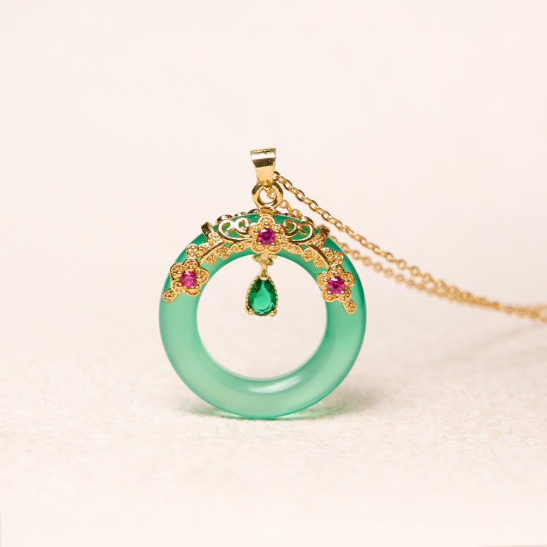 KarmaRipple's Green Chalcedony Peace Buckle Design Strength Pendant Necklace p10