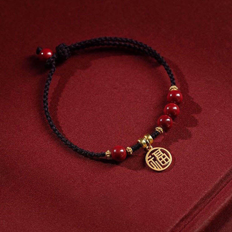 KarmaRipple's Cinnabar Bead Fu Character Talisman Blessing Woven String Bracelet p11