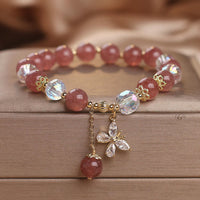 KarmaRipple's Authentic Strawberry Quartz Love Balancing Butterfly Talisman Bracelet
